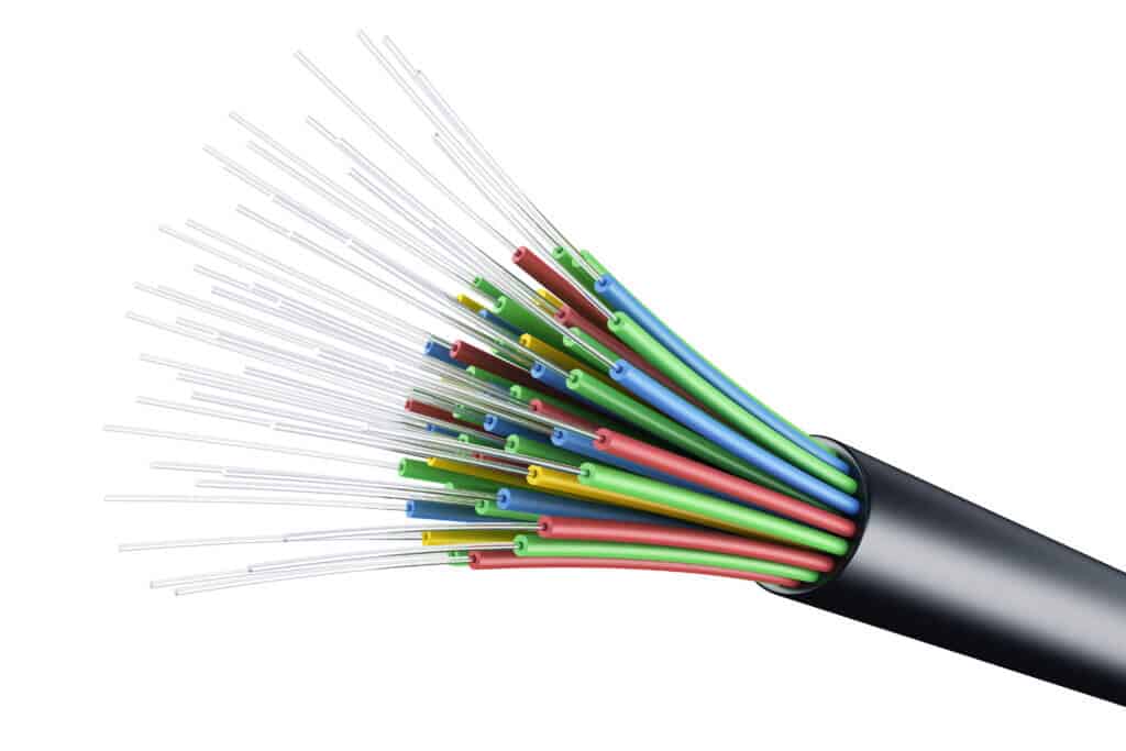 Optic fiber cable 3d rendering of an optic fiber cable on a white background