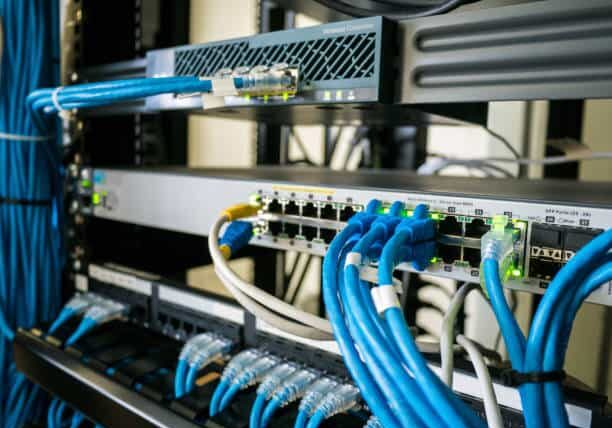 data-cable Wire network and equipment in rack cabinet